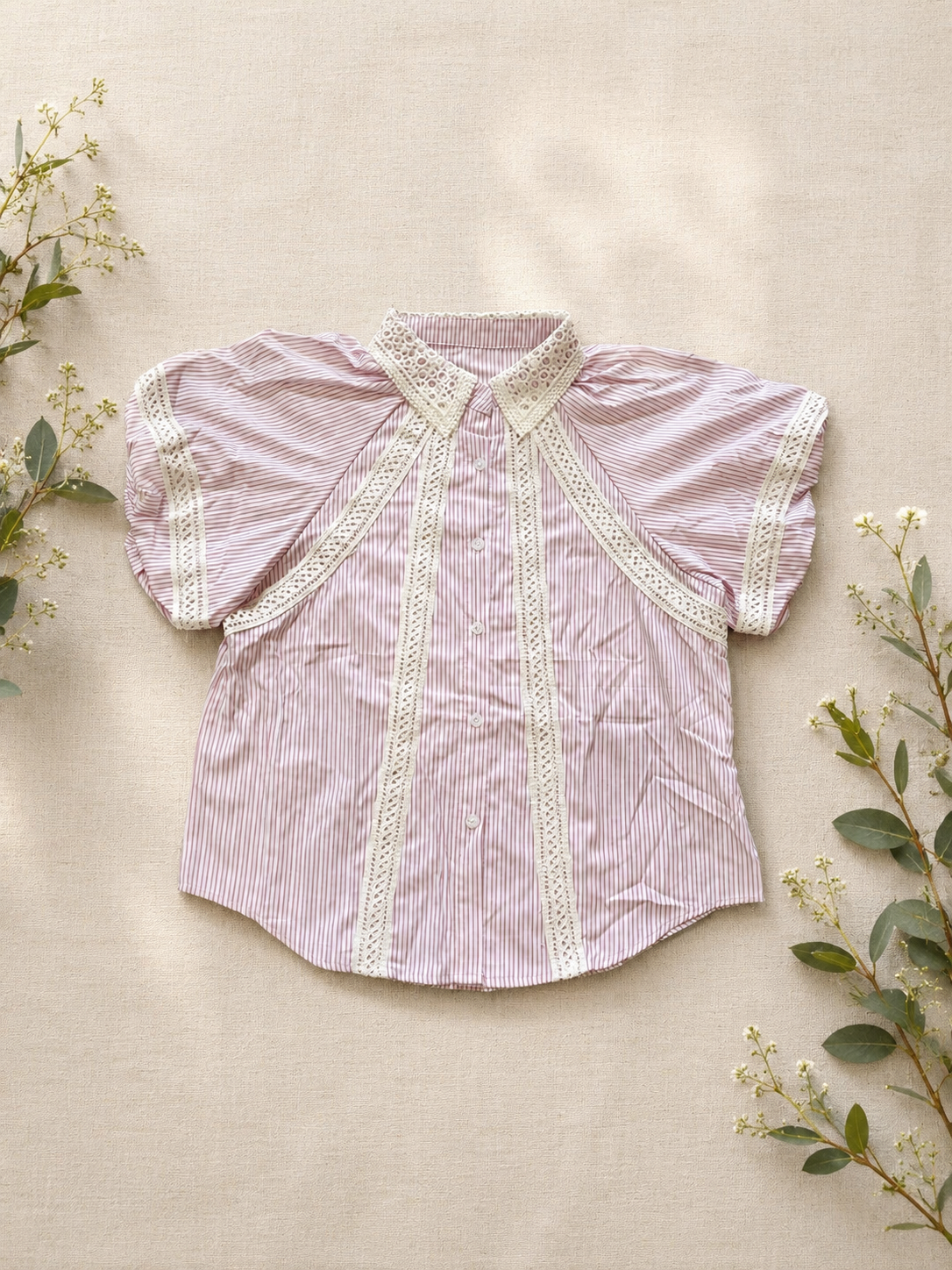 Lace Trim Blouse Pink