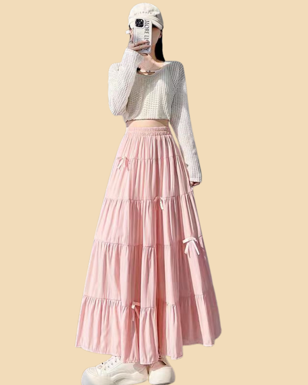 Tiered Bow Maxi Skirt