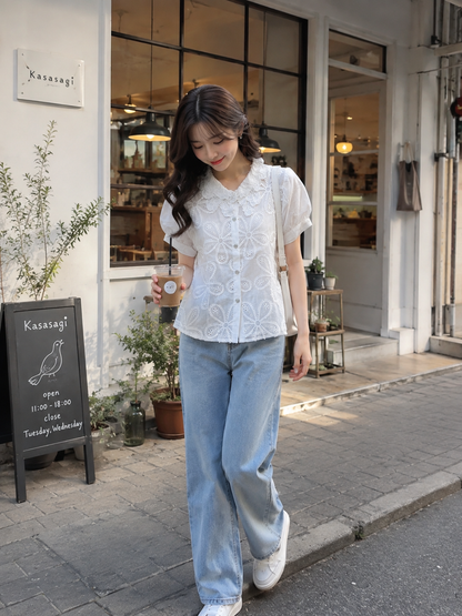 Embroidered Eyelet Blouse White