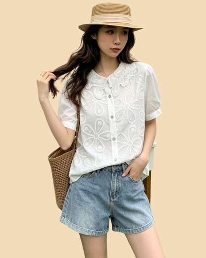 Lace Petal Doll Collar Shirt