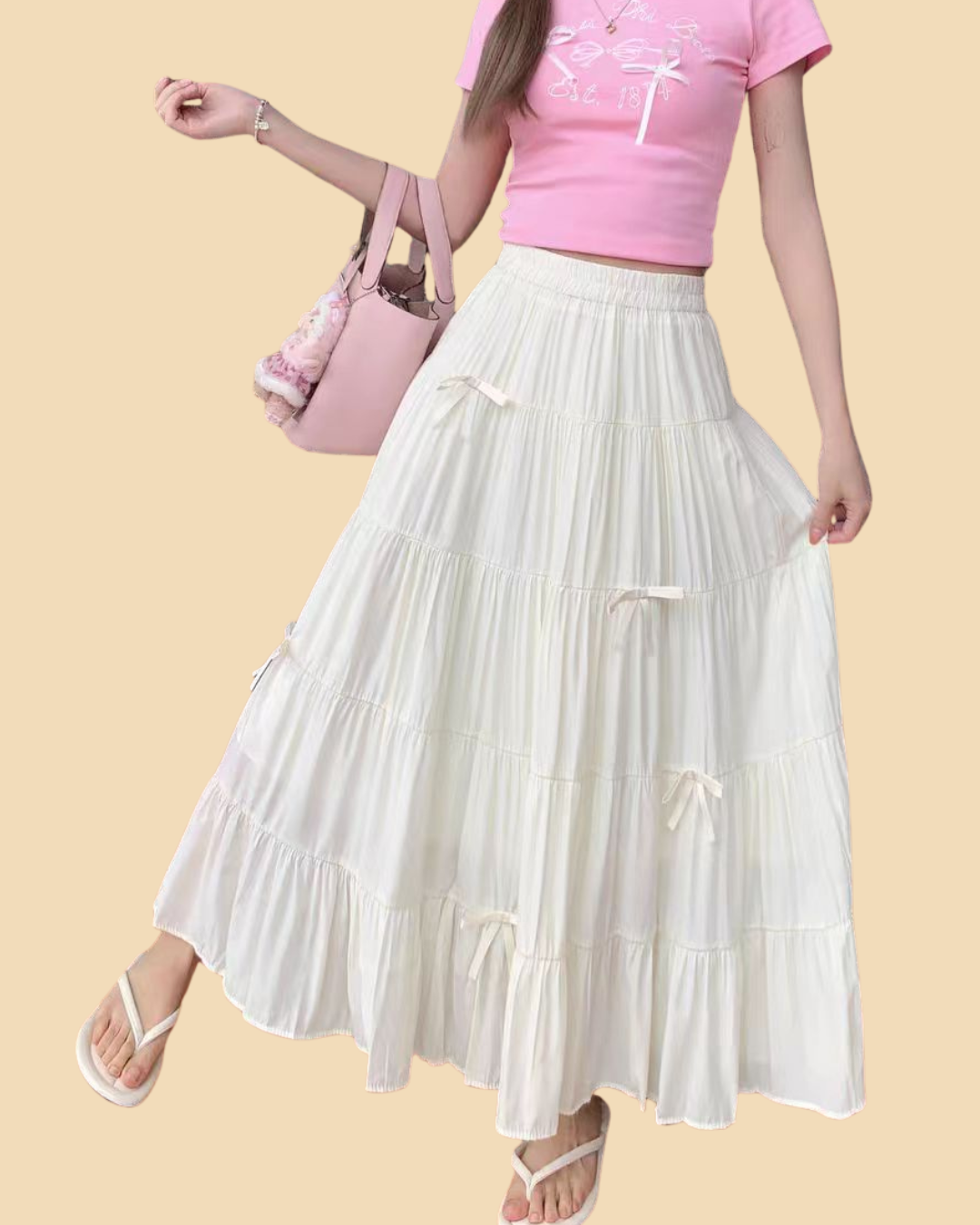 Tiered Bow Maxi Skirt