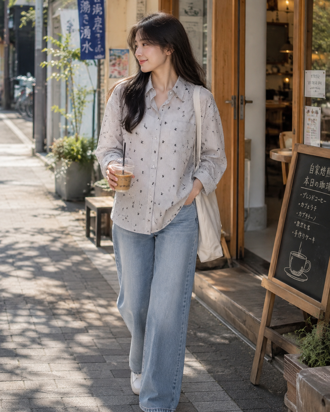 Loose-Fit Long-Sleeve Shirt Blue