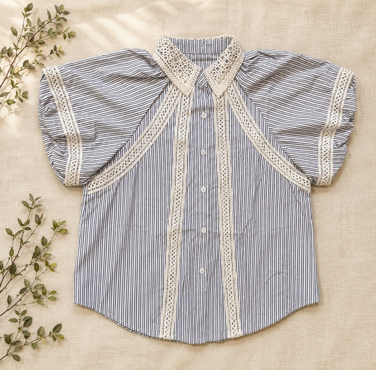 Lace Trim Blouse Blue