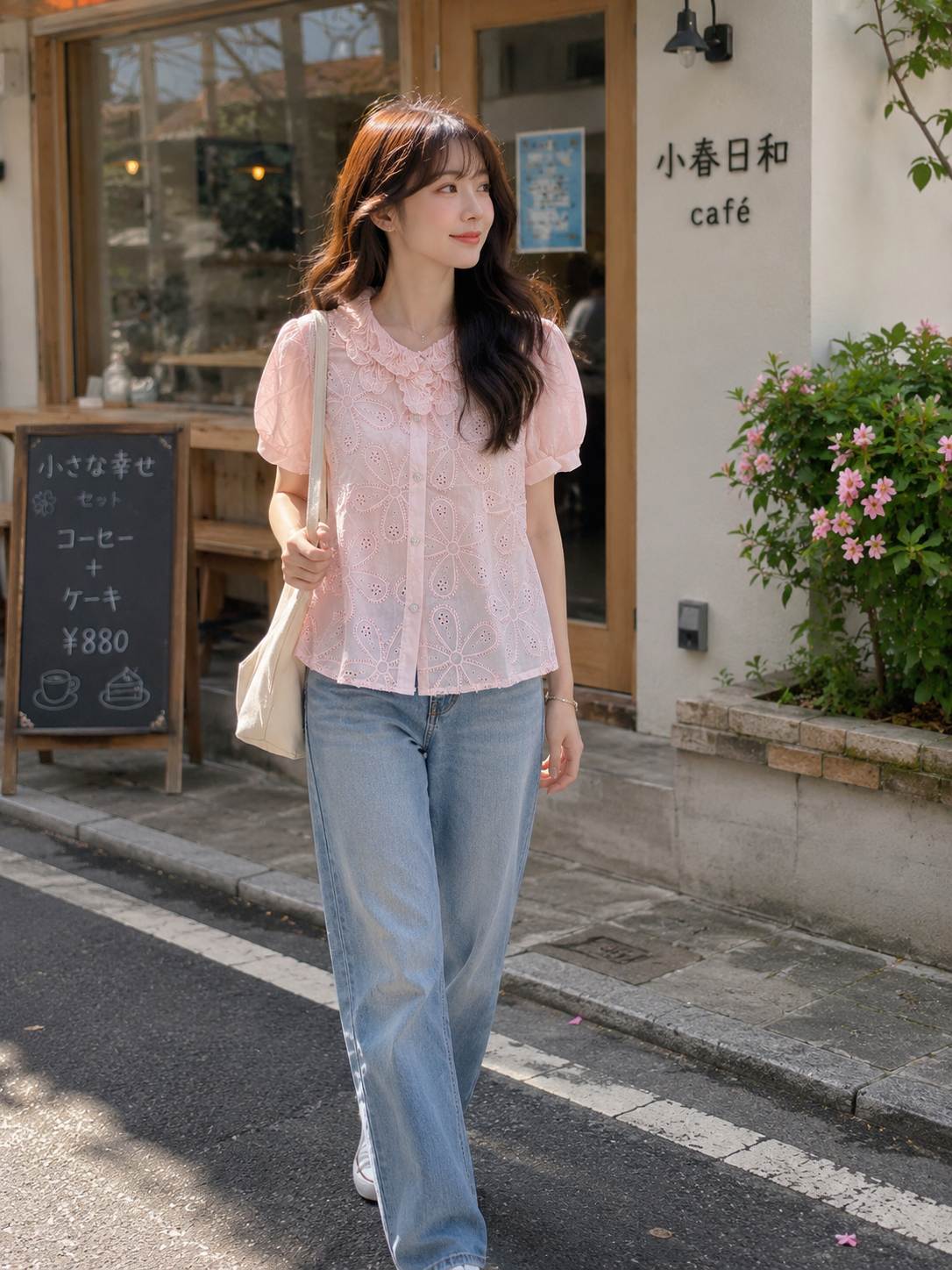 Embroidered Eyelet Blouse Pink