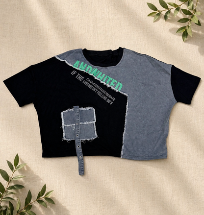 Denim Fusion Crop Tee Black