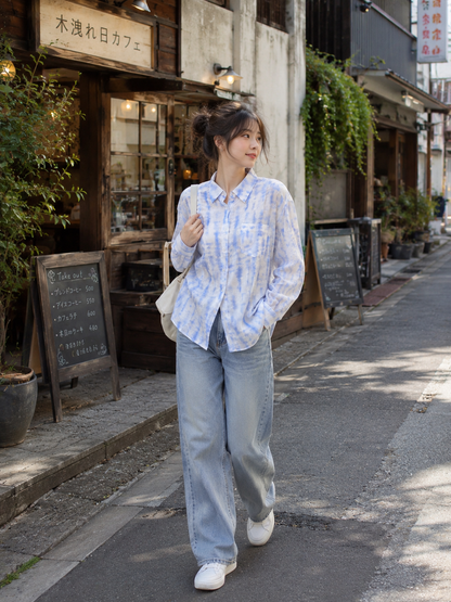 Oversized Button-Down Shirt Light Blue
