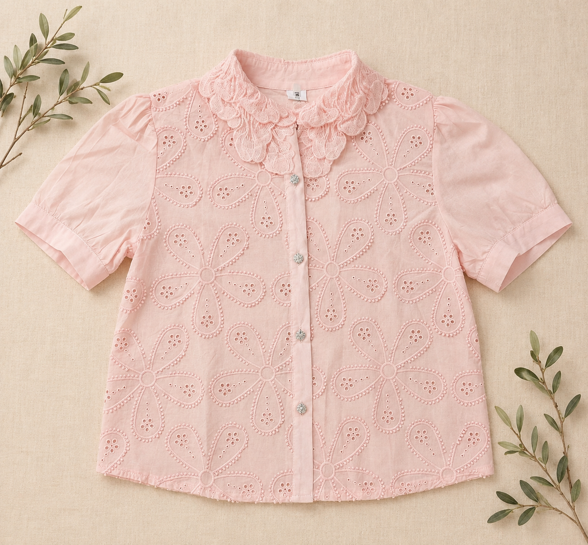 Embroidered Eyelet Blouse Pink