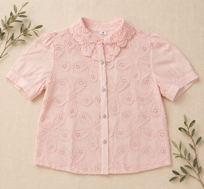 Embroidered Eyelet Blouse Pink
