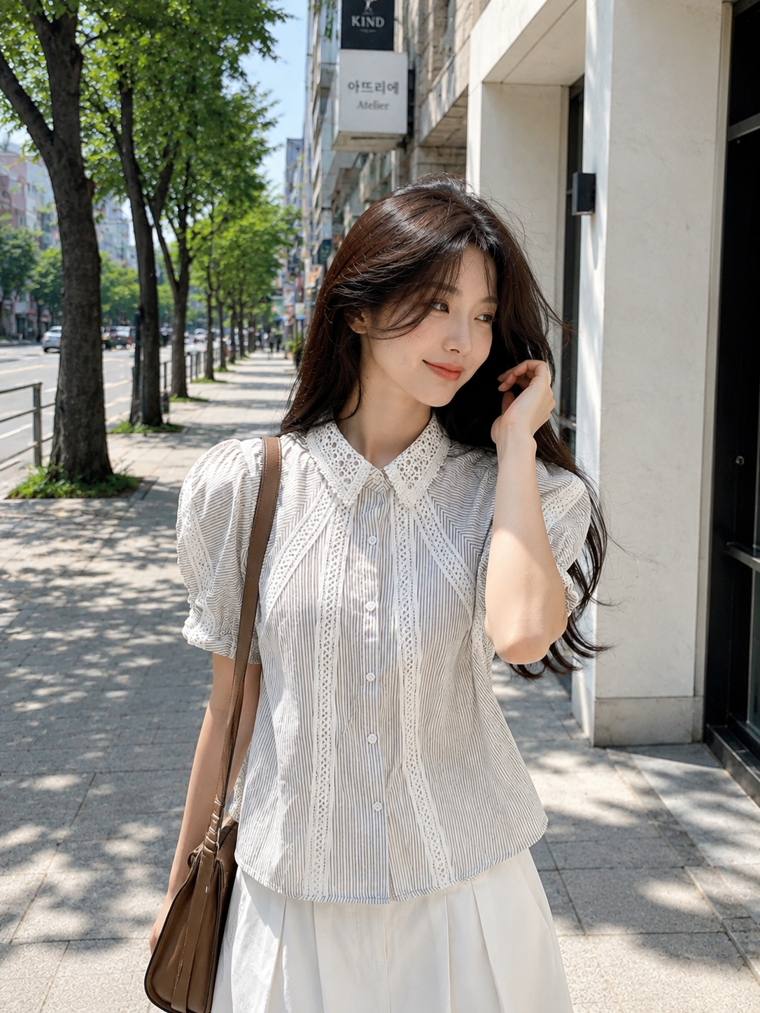 Striped puff sleeve shirt