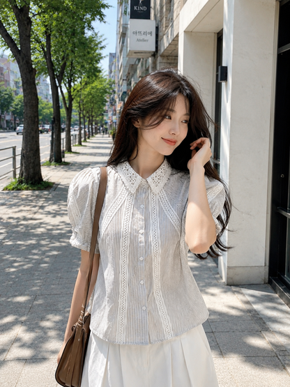 Striped puff sleeve shirt