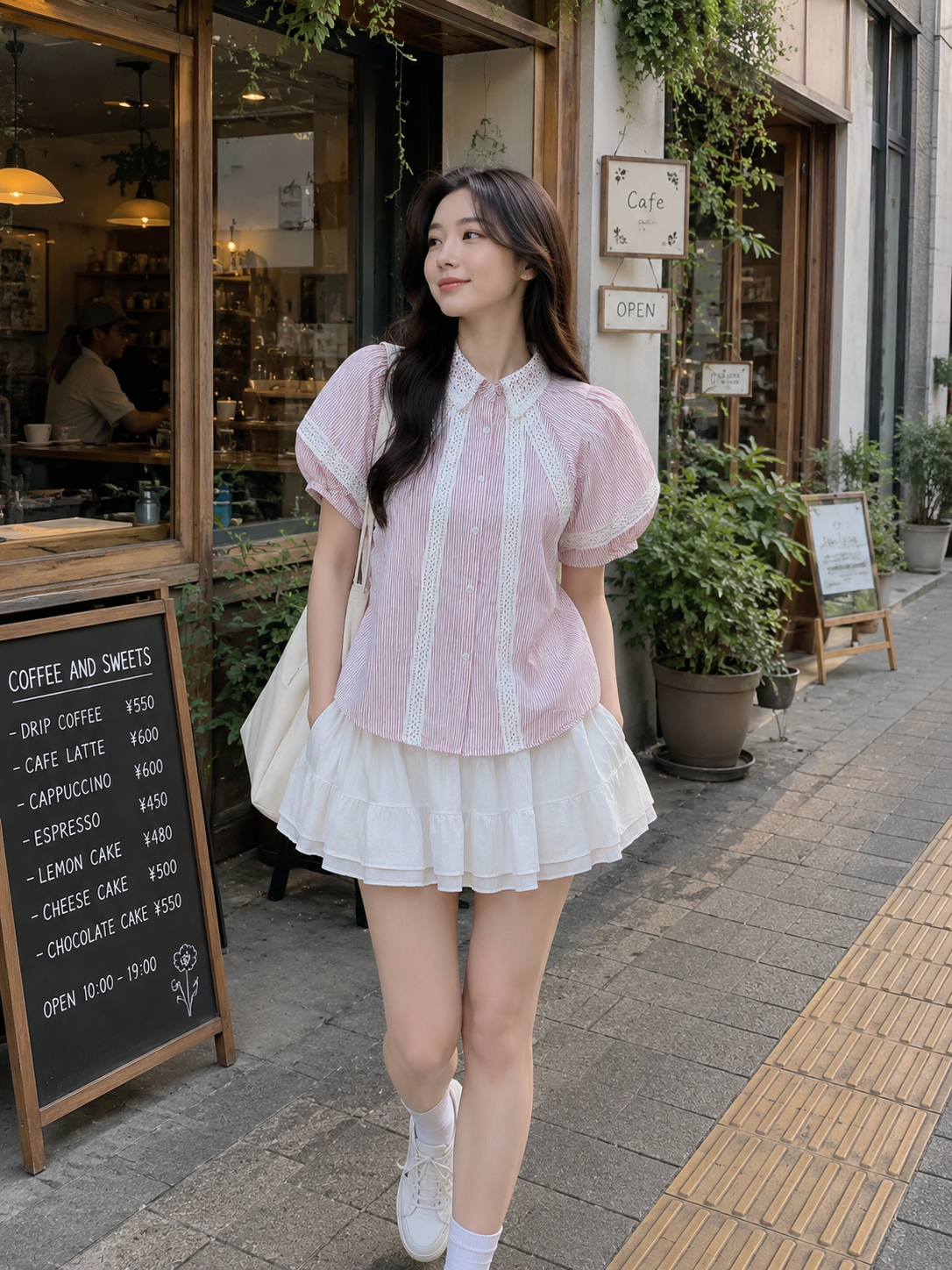 Lace Trim Blouse Pink