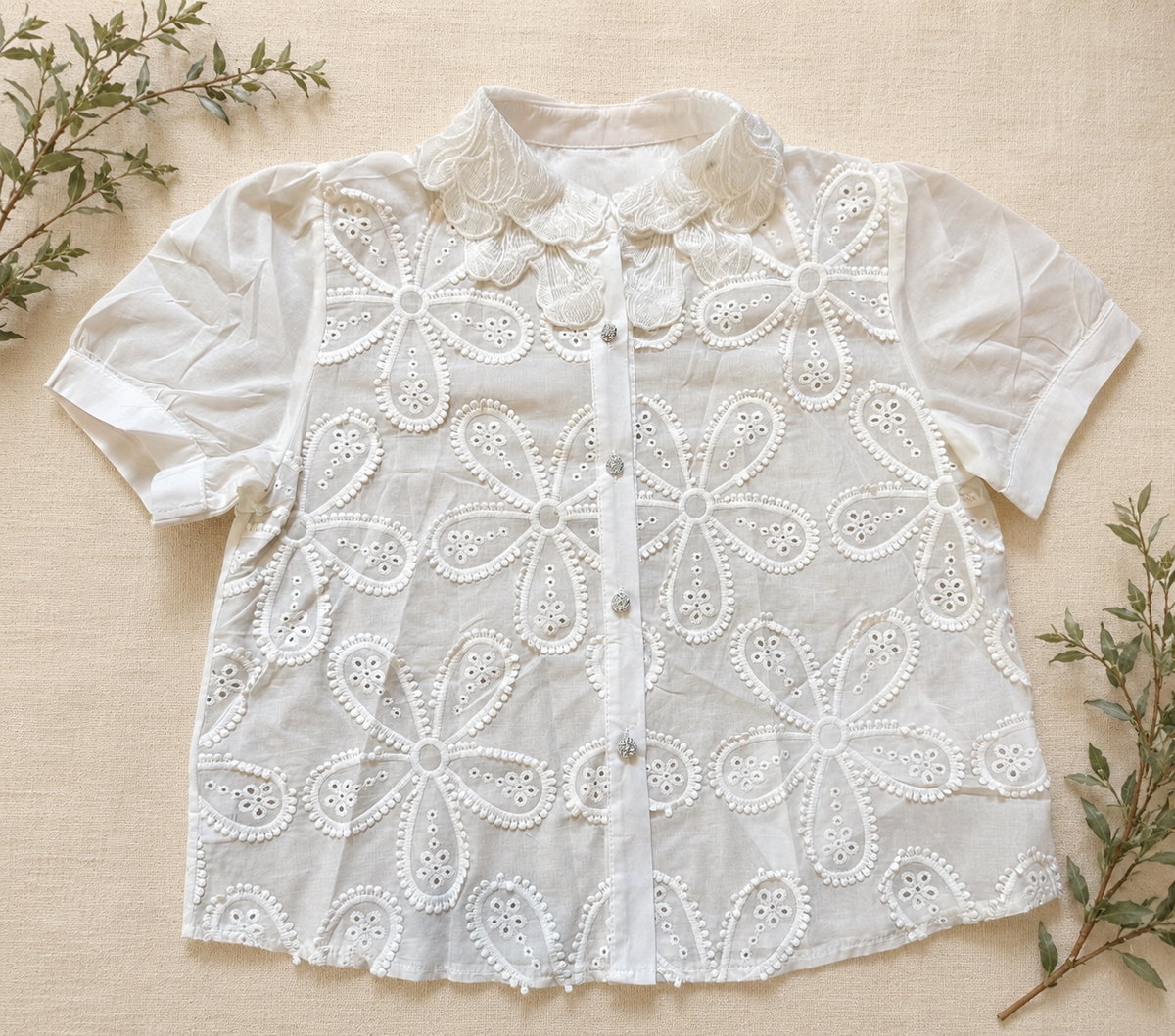 Embroidered Eyelet Blouse White