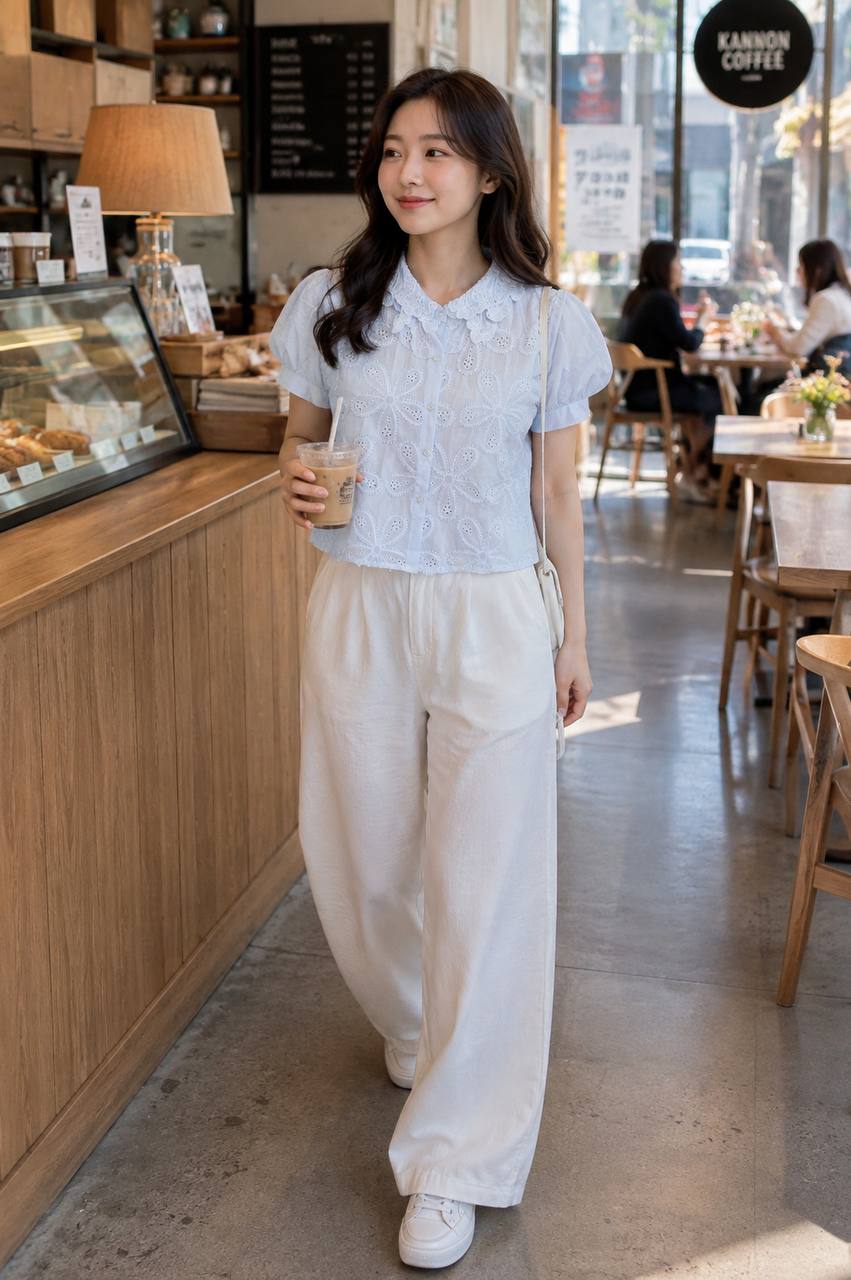 White embroidered eyelet blouse