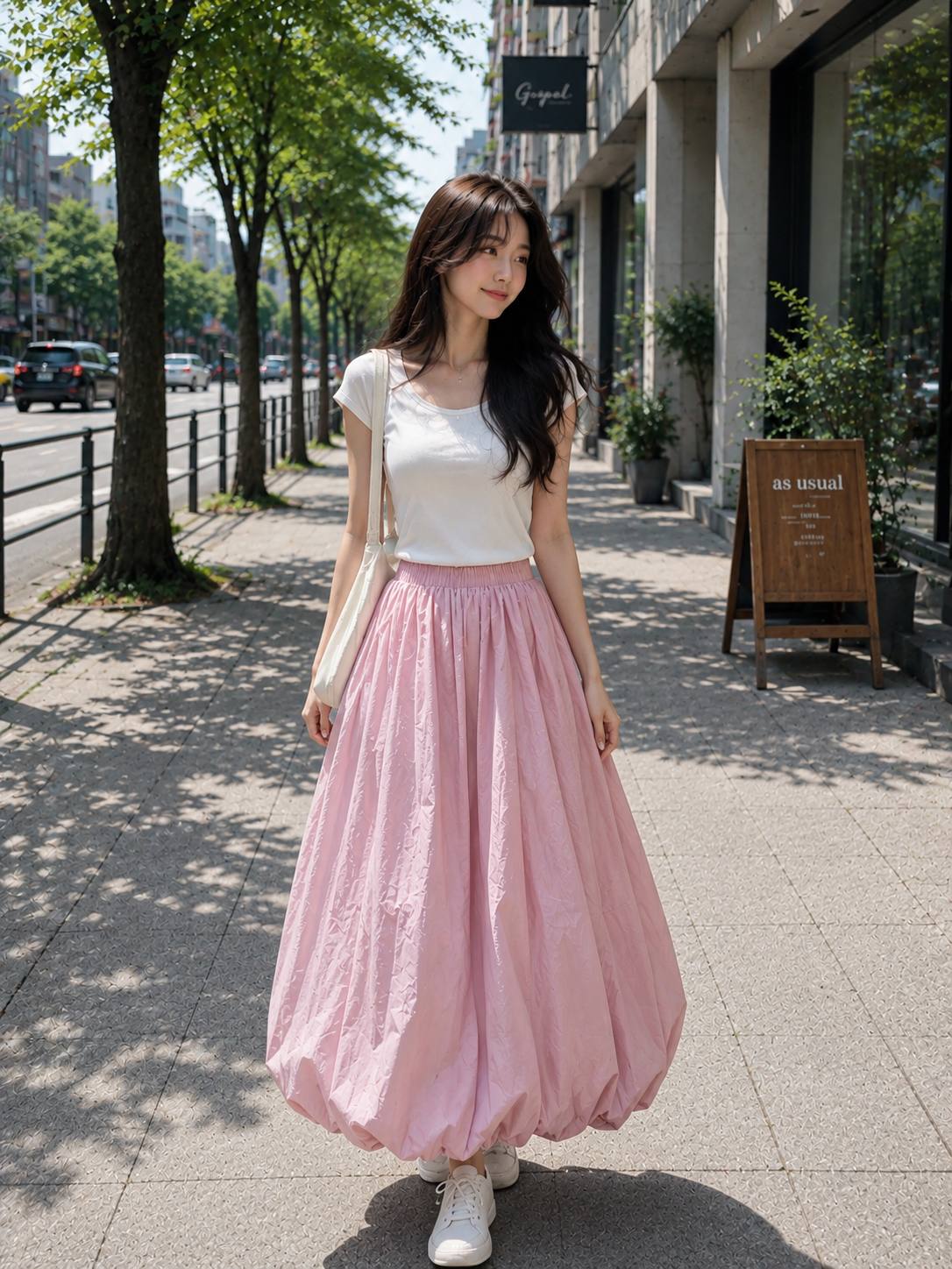 soft blush midi skirt