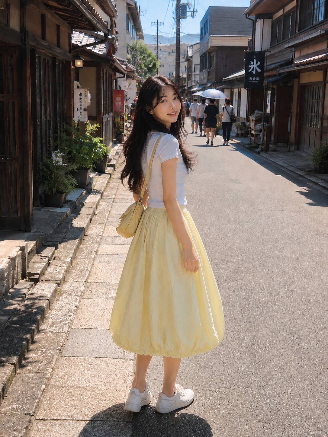 Soft Blush Midi Skirt Yellow