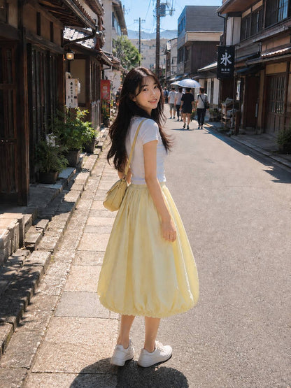 Soft Blush Midi Skirt Yellow